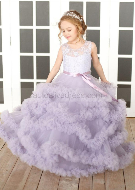 Beaded Lavender Lace Tulle Cloud Flower Girl Dress